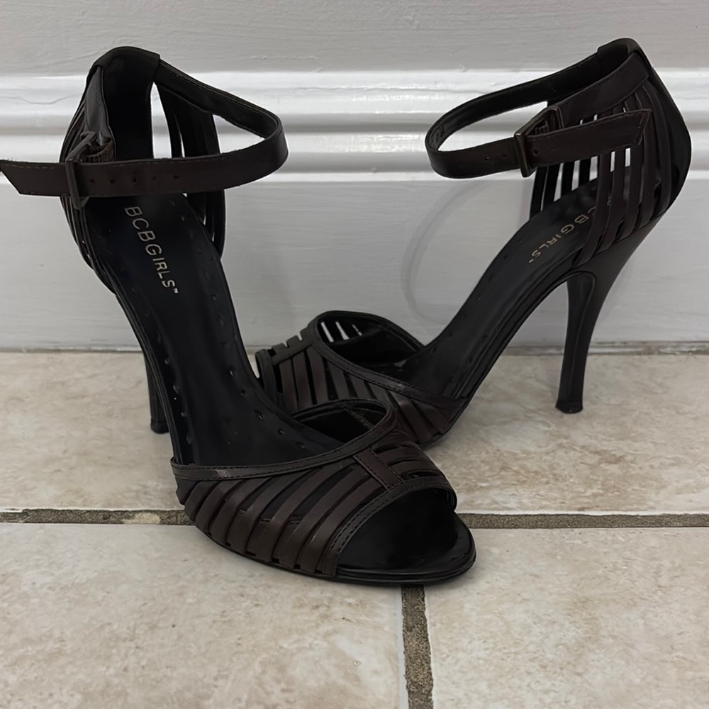 BCBGirls Brown Stiletto Heels with Ankle Strap 3” heel